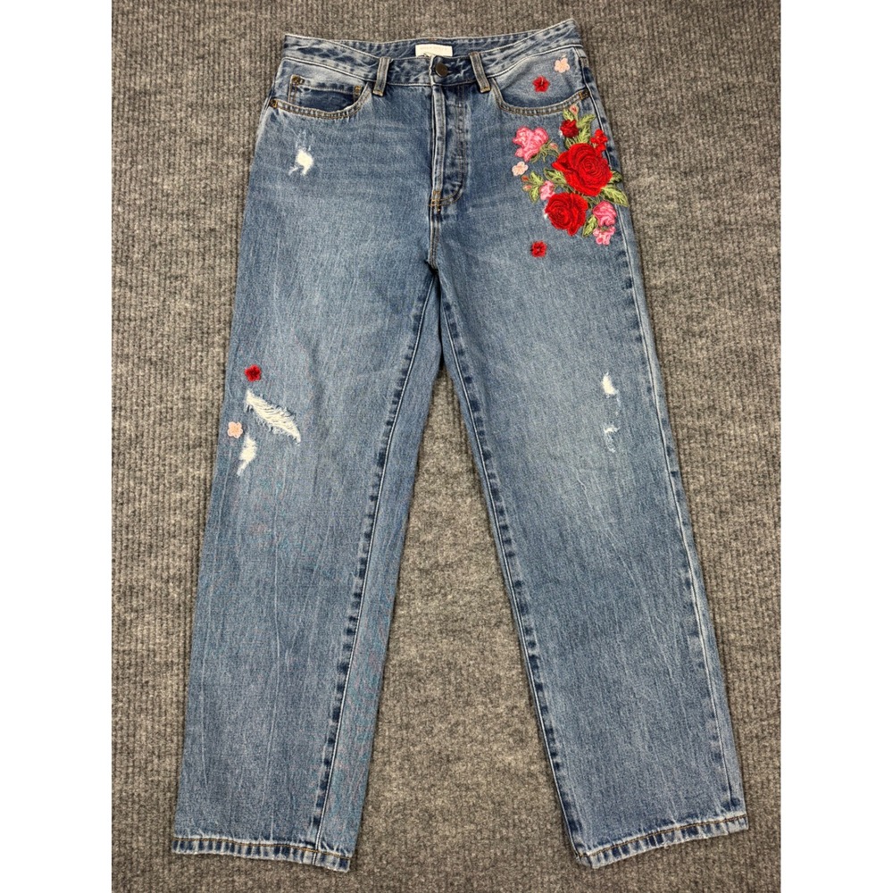 Vintage Miss Sixty Floral Embroidered Y2K Jeans Blue Medium Wash Distressed 28